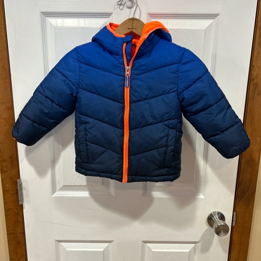 Blue and Orange Hooded Puffer Jacket 2T